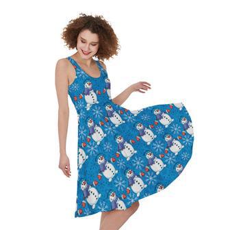 Winter Snowman Pattern Print Sleeveless Knee Length Dress | Newhawaiianshirts CA