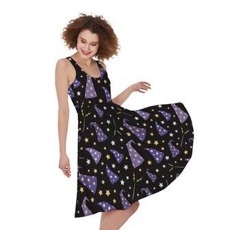 Wizard Hat Pattern Print Sleeveless Knee Length Dress | Newhawaiianshirts DE