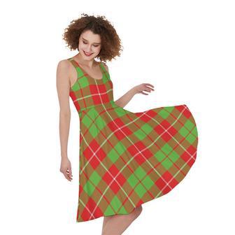 Xmas Plaid Pattern Print Sleeveless Knee Length Dress | Newhawaiianshirts AU