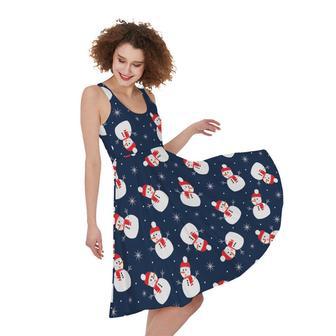 Xmas Snowman Pattern Print Sleeveless Knee Length Dress | Newhawaiianshirts UK