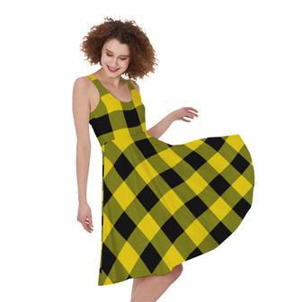 Yellow And Black Buffalo Check Print Sleeveless Knee Length Dress | Newhawaiianshirts