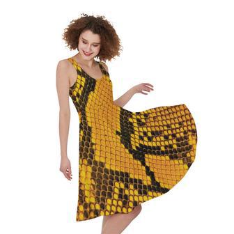 Yellow And Black Snakeskin Print Sleeveless Knee Length Dress | Newhawaiianshirts UK