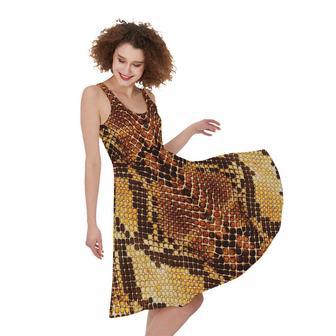 Yellow And Brown Snakeskin Print Sleeveless Knee Length Dress | Newhawaiianshirts