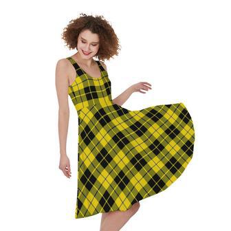 Yellow Black And Blue Tartan Print Sleeveless Knee Length Dress | Newhawaiianshirts UK