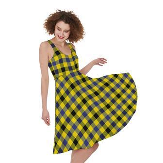 Yellow Black And Navy Plaid Print Sleeveless Knee Length Dress | Newhawaiianshirts