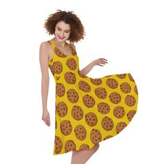 Yellow Cookie Pattern Print Sleeveless Knee Length Dress | Newhawaiianshirts UK