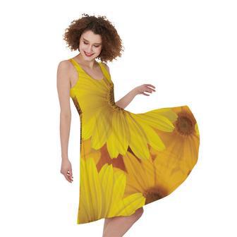 Yellow Daisy Flower Print Sleeveless Knee Length Dress | Newhawaiianshirts