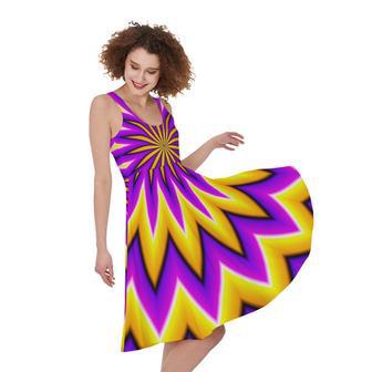 Yellow Flower Moving Optical Illusion Sleeveless Knee Length Dress | Newhawaiianshirts DE