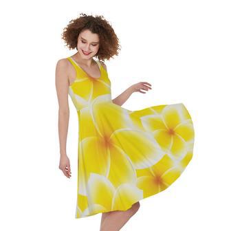 Yellow Frangipani Pattern Print Sleeveless Knee Length Dress | Newhawaiianshirts AU