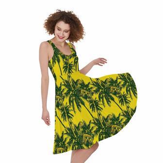 Yellow Palm Tree Pattern Print Sleeveless Knee Length Dress | Newhawaiianshirts