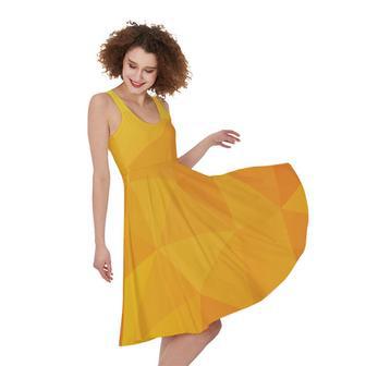 Yellow Polygonal Geometric Print Sleeveless Knee Length Dress | Newhawaiianshirts