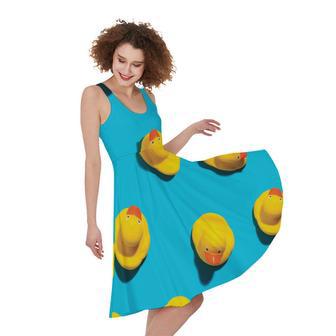 Yellow Rubber Ducks Print Sleeveless Knee Length Dress | Newhawaiianshirts DE