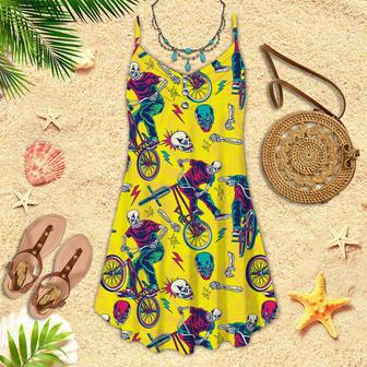 Yellow Skull Riding Bike Spaghetti Strap Summer Dress | Newhawaiianshirts AU