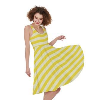 Yellow Striped Pattern Print Sleeveless Knee Length Dress | Newhawaiianshirts DE