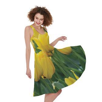 Yellow Tulip Print Sleeveless Knee Length Dress | Newhawaiianshirts DE