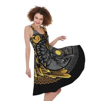 Yin Yang Owl Print Sleeveless Knee Length Dress | Newhawaiianshirts