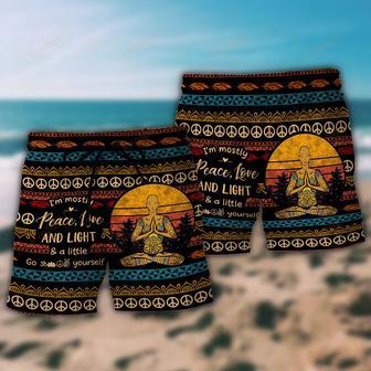 Yoga I'm Mostly Peace Love And Light A Little Go F Yourself For Man Beach Short | Newhawaiianshirts