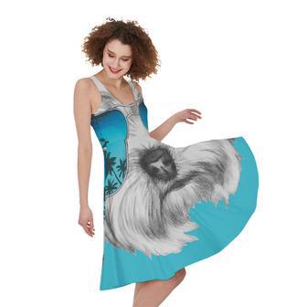 Yorkshire Terrier With Sunglasses Print Sleeveless Knee Length Dress | Newhawaiianshirts UK