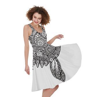 Zentangle Sea Turtle Print Sleeveless Knee Length Dress | Newhawaiianshirts AU