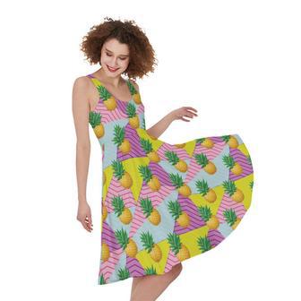 Zigzag Pineapple Pattern Print Sleeveless Knee Length Dress | Newhawaiianshirts