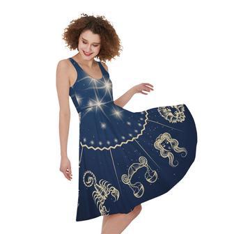 Zodiac Astrology Symbols Print Sleeveless Knee Length Dress | Newhawaiianshirts AU