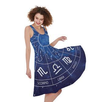 Zodiac Signs Wheel Print Sleeveless Knee Length Dress | Newhawaiianshirts CA