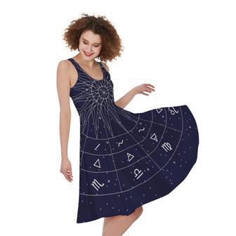 Zodiac Symbols Circle Print Sleeveless Knee Length Dress | Newhawaiianshirts