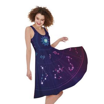 Zodiac Symbols Wheel Print Sleeveless Knee Length Dress | Newhawaiianshirts