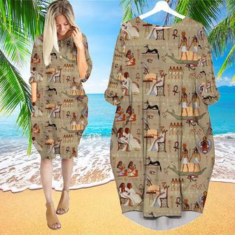 Acient Egyptian Pattern Long Sleeve Midi Dress | Newhawaiianshirts UK