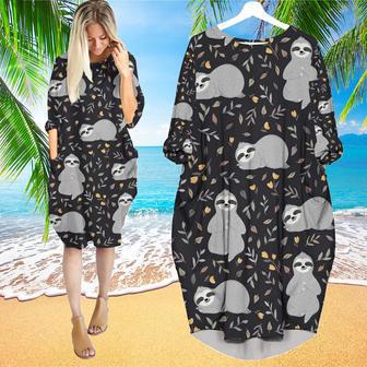 Adorable Sloths Sleeping In The Forest Long Sleeve Midi Dress | Newhawaiianshirts