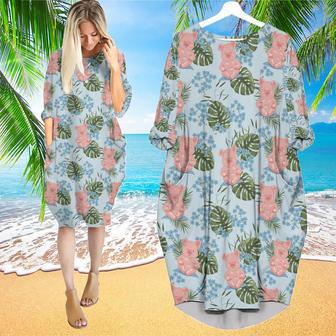 Aesthetic Tropical Pig Long Sleeve Midi Dress | Newhawaiianshirts DE