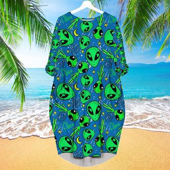 Alien Head Pattern Green Blue Long Sleeve Midi Dress | Newhawaiianshirts AU