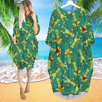 Aloha Tiki Tribal Musicians Long Sleeve Midi Dress | Newhawaiianshirts AU