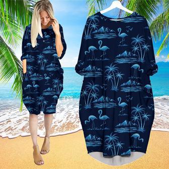 Amazing Neon Blue Tropical Island Long Sleeve Midi Dress | Newhawaiianshirts CA