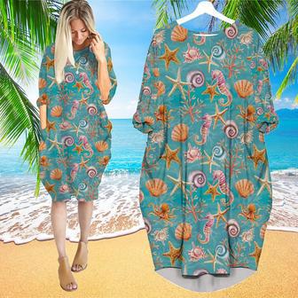 Beautiful Seashells Corals Long Sleeve Midi Dress | Newhawaiianshirts UK