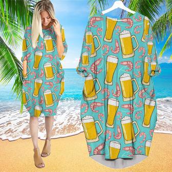 Beer And Shrimps Long Sleeve Midi Dress | Newhawaiianshirts