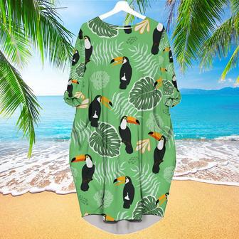 Birds Tropical Exotic With Palm Leaves Pattern Long Sleeve Midi Dress | Newhawaiianshirts CA