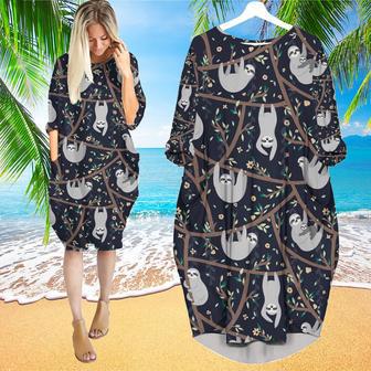 Black Lazy Sloth Long Sleeve Midi Dress | Newhawaiianshirts DE