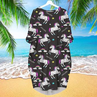 Black Unicorns For Lover Long Sleeve Midi Dress | Newhawaiianshirts DE