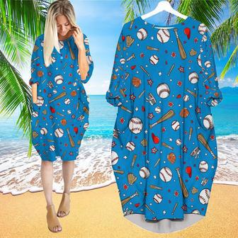 Blue Baseball Sports Long Sleeve Midi Dress | Newhawaiianshirts CA