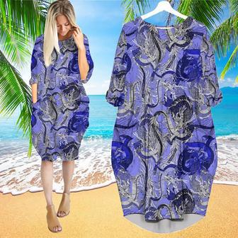 Blue Fantasy Dragon Long Sleeve Midi Dress | Newhawaiianshirts DE