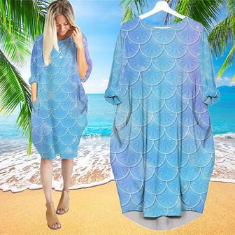 Blue Holographic Mermaid Scales Sleeve Midi Dress | Newhawaiianshirts