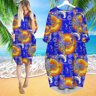 Blue Octopus Long Sleeve Midi Dress | Newhawaiianshirts DE