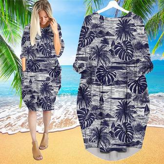 Blue Retro Hawaii Island Long Sleeve Midi Dress | Newhawaiianshirts AU