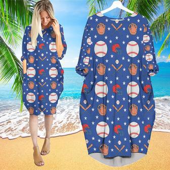 Blue Softball Game Long Sleeve Midi Dress | Newhawaiianshirts UK