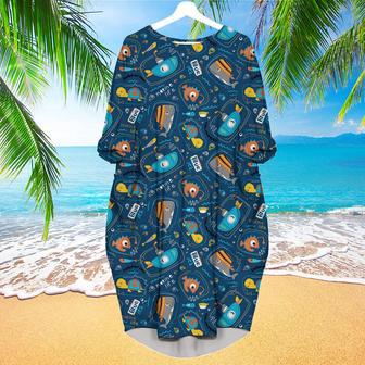 Blue Submarine With Sea Animals Long Sleeve Midi Dress | Newhawaiianshirts CA