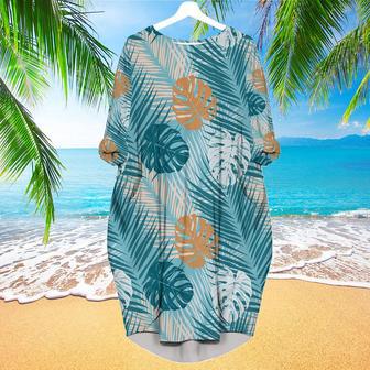 Blue Tropical Leaves Pattern Long Sleeve Midi Dress | Newhawaiianshirts UK