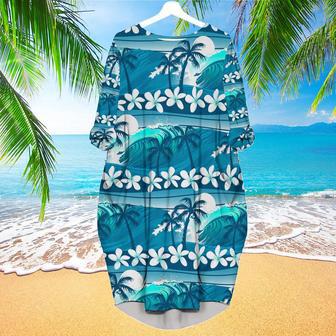 Blue Tropical Surfing Palm Trees Long Sleeve Midi Dress | Newhawaiianshirts UK