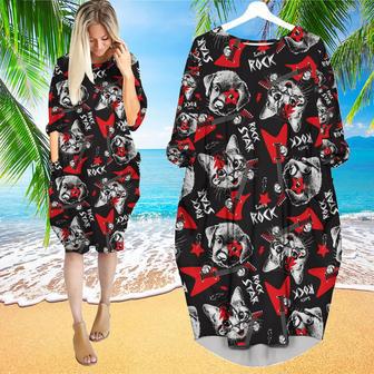 Cat Dog Play Rock On Electric Guitar Long Sleeve Midi Dress | Newhawaiianshirts UK