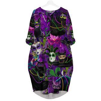 Cats Mardi Gras Carnival Long Sleeve Midi Dress | Newhawaiianshirts UK